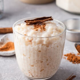 A close up shot of arroz con leche.