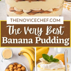 Pinterest graphic with photos of banana pudding