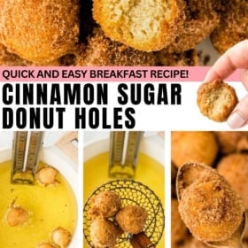 Cinnamon sugar donut hole recipe made in a few simple steps with hot oil.