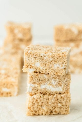 A stack of three rice krispie treats.