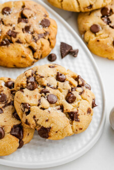 Plate of chocolate chip cookies.
