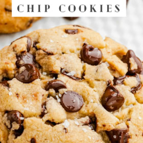 Up close image of Brown Butter Chocolate Chip Cookies on a white plate.