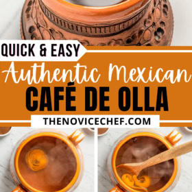 Café de Olla being made in a Olla De Barro and served in a clay mug.