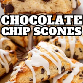 Homemade scones are topped with sugary sweet icing.