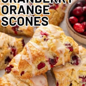 Soft cranberry orange scones are topped with sweet glaze.