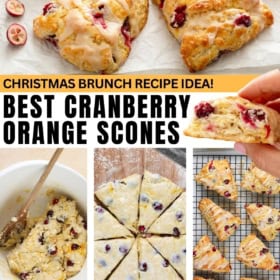 The best cranberry orange scones are sliced and baked to perfection.