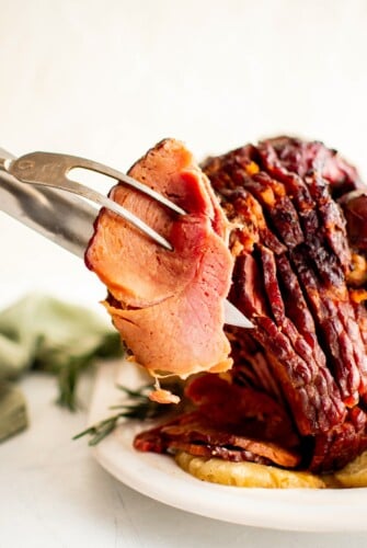 Slice of pineapple glazed ham.