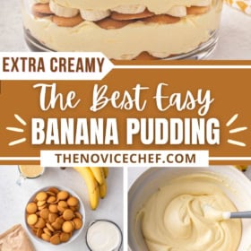 Pinterest graphic with photos of homemade banana pudding