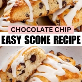 Easy homemade scones are speckled with chocolate chips.