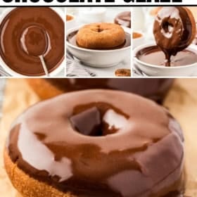 Donuts topped with thick homemade chocolate glaze.