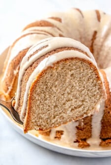 Slice of eggnog pound cake.