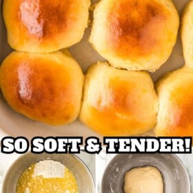 Hawaiian rolls being prepared, shaped into balls, brushed with butter and baked until golden brown in a baking dish.