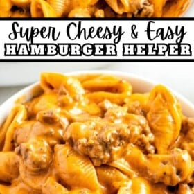 Homemade Hamburger Helper in a bowl and in a skillet.