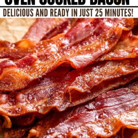 Oven baked bacon arranged on parchment paper.