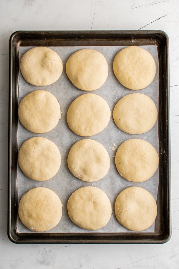 Baked cookies on a baking sheet.