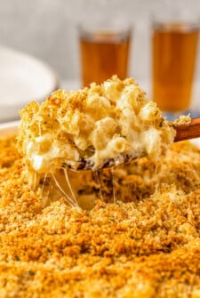 Spoonful of mac and cheese casserole.