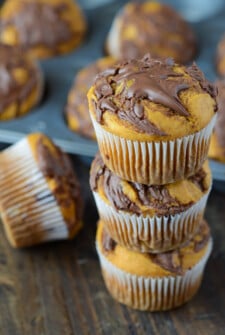 Stack of Nutella Pumpkin Swirl Muffins