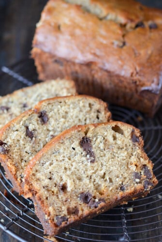 Sliced Peanut Butter Banana Chocolate Chip Bread