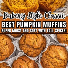 Pumpkin muffins with a liner and sliced in half.