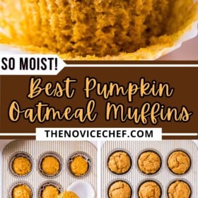 Pumpkin oatmeal muffin with liner removed and another muffin with a bite taken out of it.