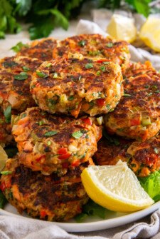 Plate of salmon patties.